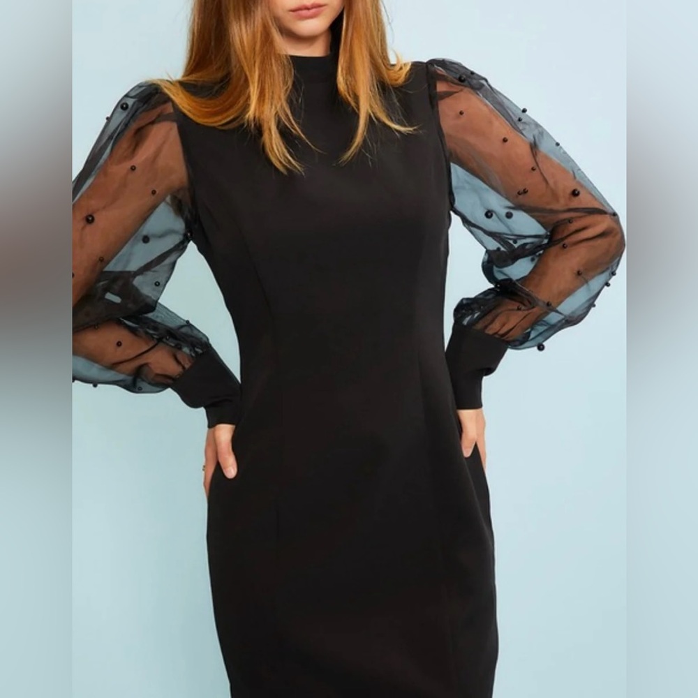 Elegant Little Black Dress with Sheer Sleeves